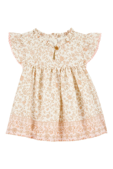 Vestido de algodón, con festón, diseño floral Vestido de algodón, con festón, diseño floral