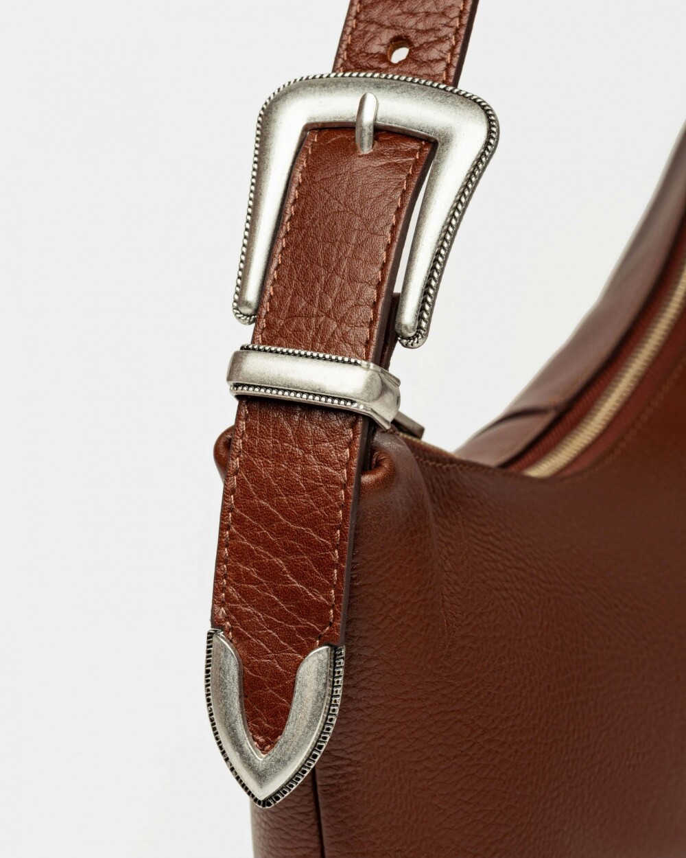 Cartera al hombro Bamboo en cuero graneado Tabaco