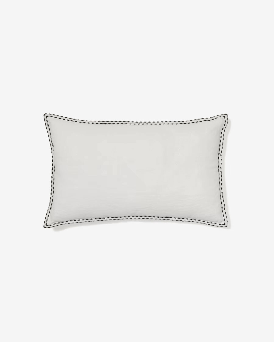 Almohadón Sinet de lino blanco con bordado negro 30 x 50 cm