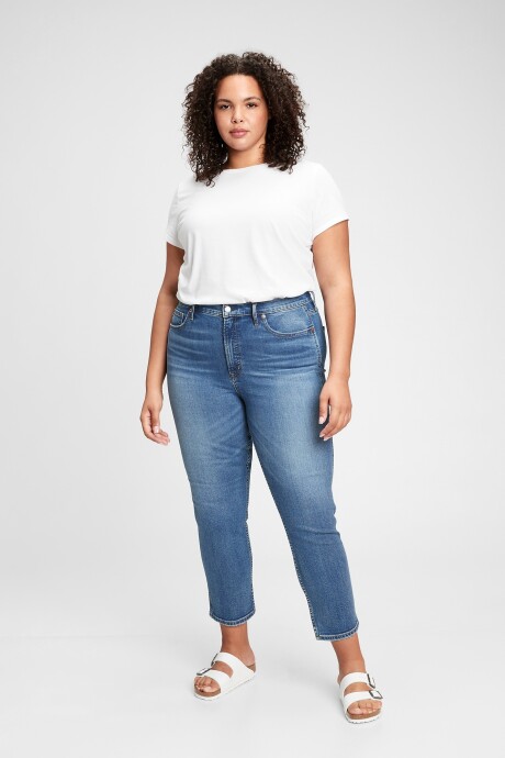Jean Vintage Slim Tiro Alto Mujer Medium Indigo 8