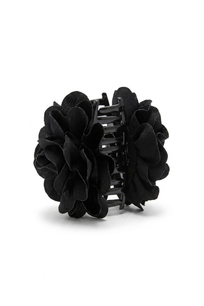 Broche flor satén negro