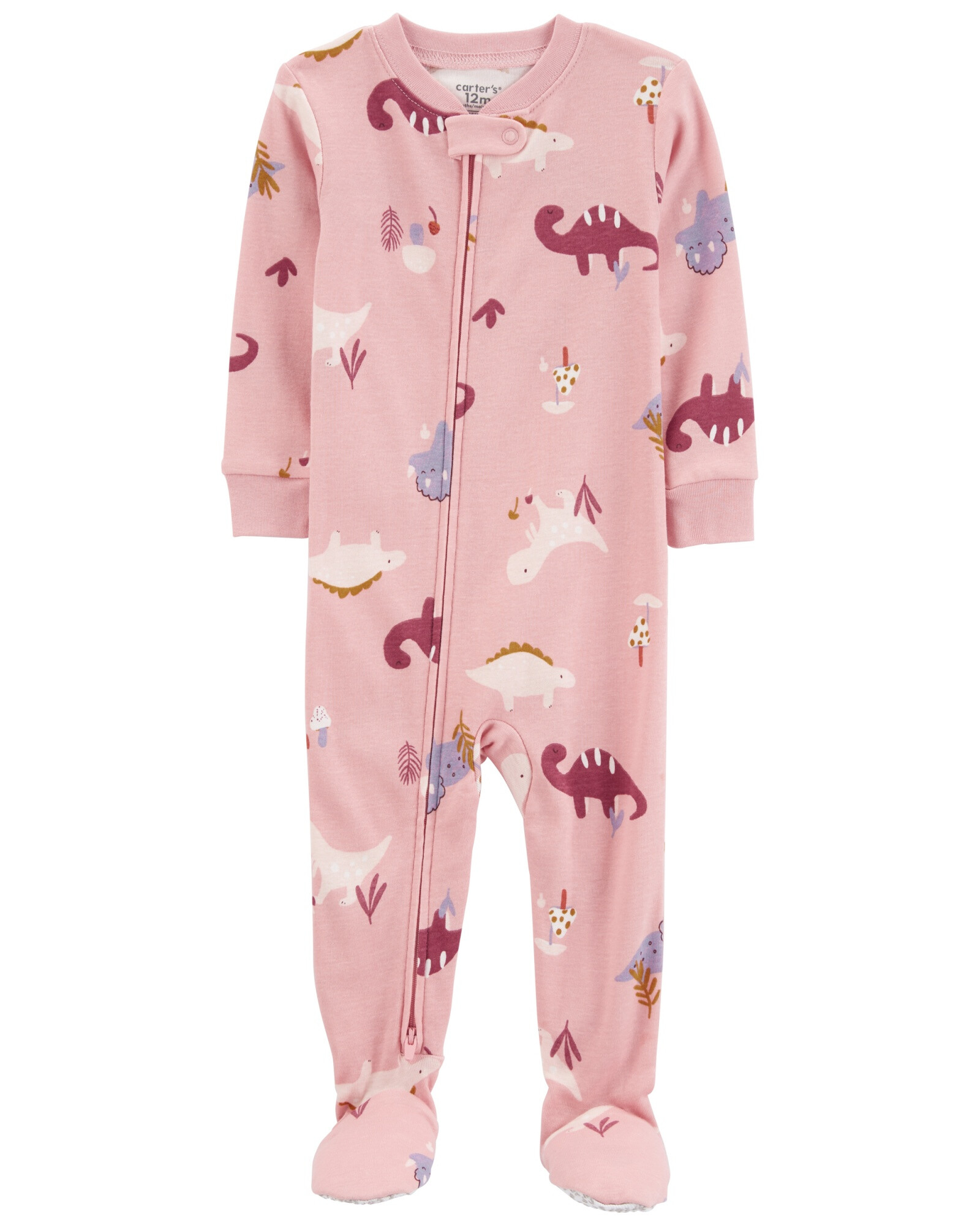 Pijama uno pieza de algodón, con pie, rosado, diseño dinos. Talles 2-5T Pijama uno pieza de algodón, con pie, rosado, diseño dinos. Talles 2-5T