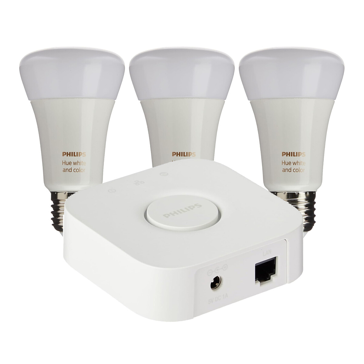 Philips Hue - Lámpara Led Inteligentes Pack X3 + Bridge 929002261501 - 9W. Blanco y Color. A60. E27. 