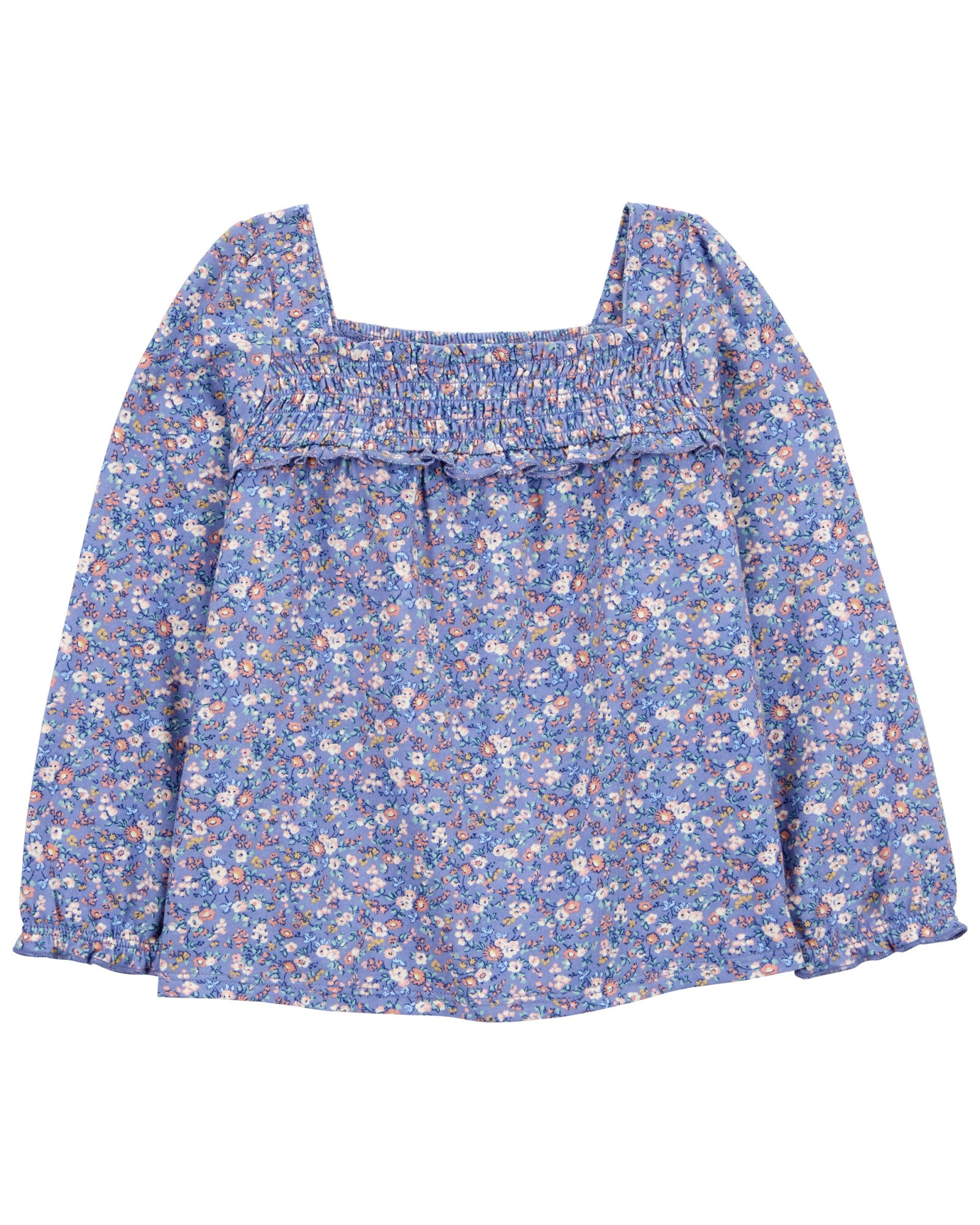 Blusa de algodón, canesú fruncido, diseño floral Blusa de algodón, canesú fruncido, diseño floral