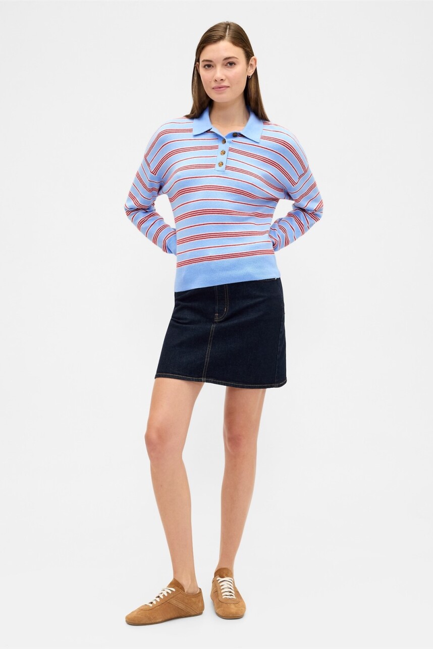 Buzo Cashsoft Tipo Polo Mujer Blue Red Stripe