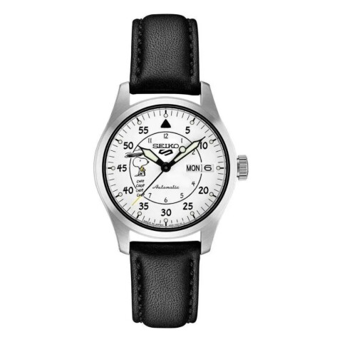 Reloj Seiko 5 Sports X Peanuts Snoopy Parachute SRPK27K1 Edición Limitada Negro