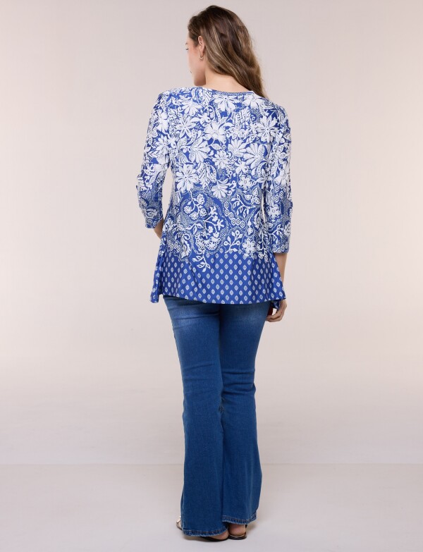 Blusa Keyhole Printed BLANCO/AZUL