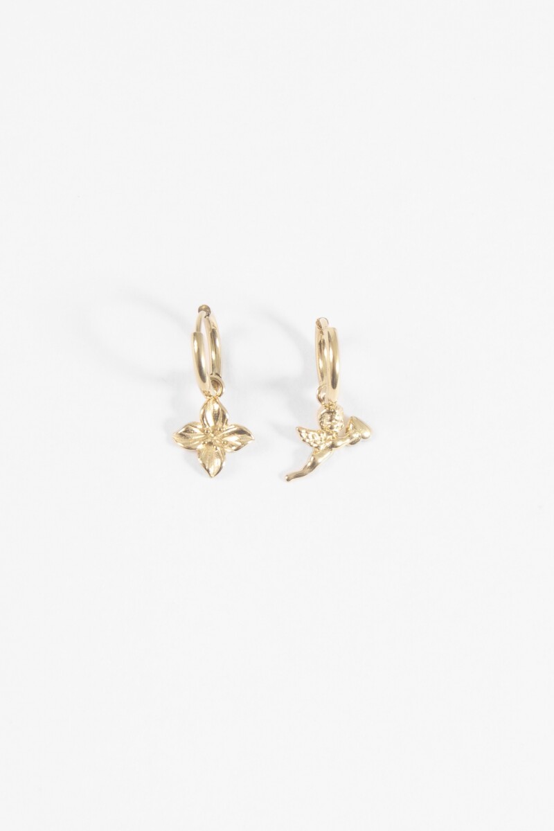 Aros acero con dijes dorado