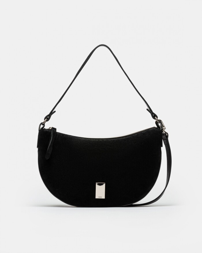 Cartera al Hombro Lua En Cuero Gamuza Negro
