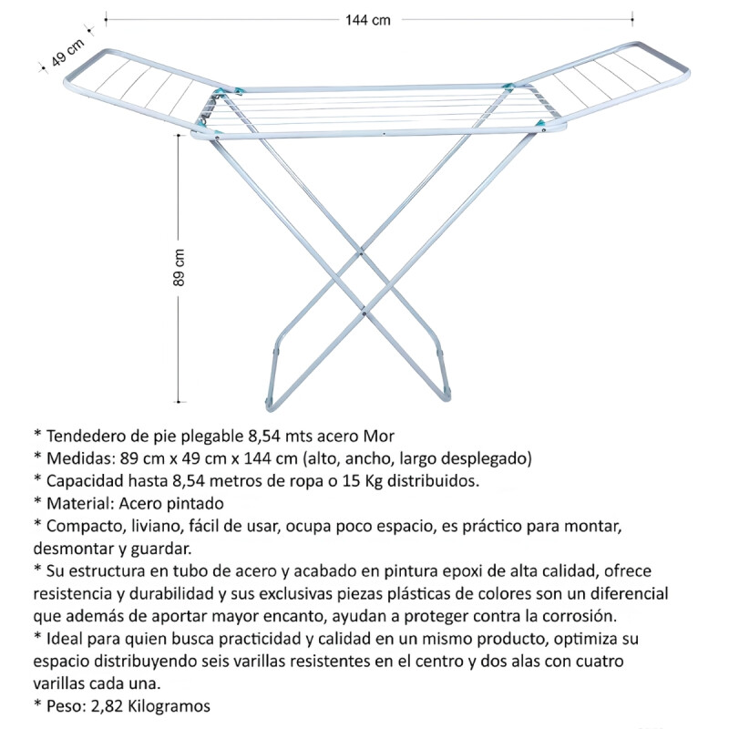Tendedero de piso con extensiones Slim en acero BLANCO