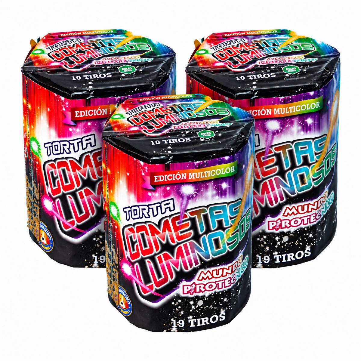 TORTA COMETAS LUMINOSOS MUNDO PIROTECNICO 19 Tiros (PACK x3) 