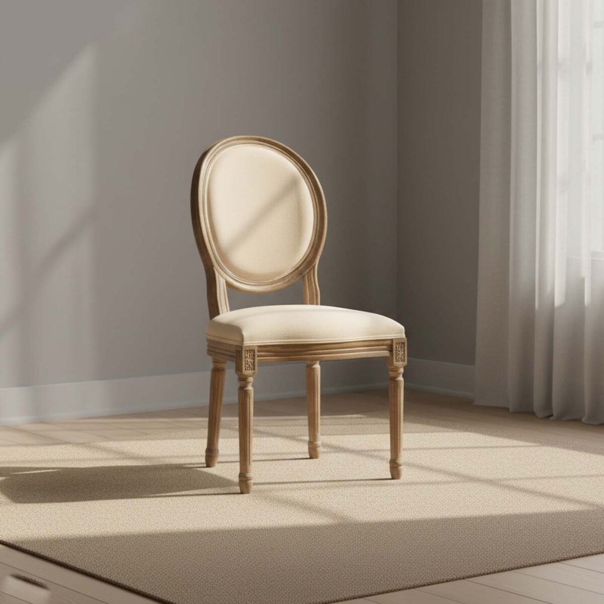 SILLA DE COMEDOR - MADERA NATURAL-BEIGE ESTILO LUIS XV 