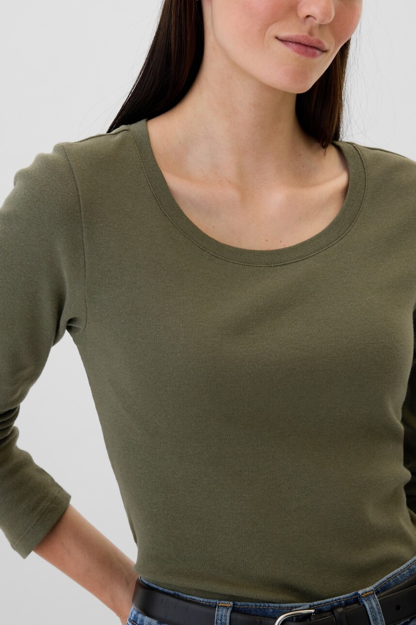 Remera Básica Cuello Redondo Manga Larga Mujer Olive Night