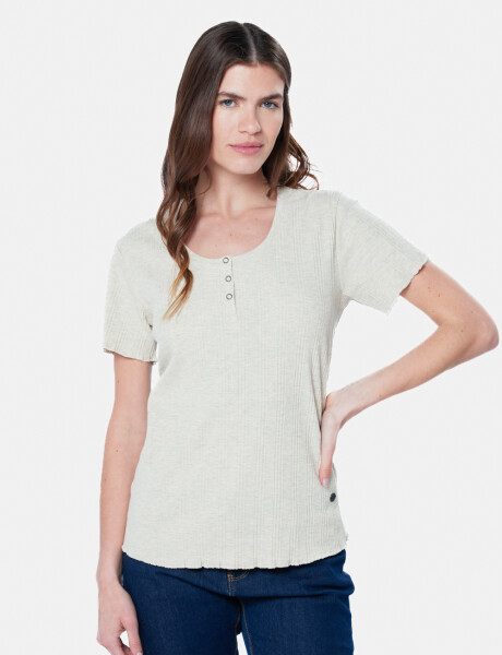 REMERA RIB CON BOTONES Beige