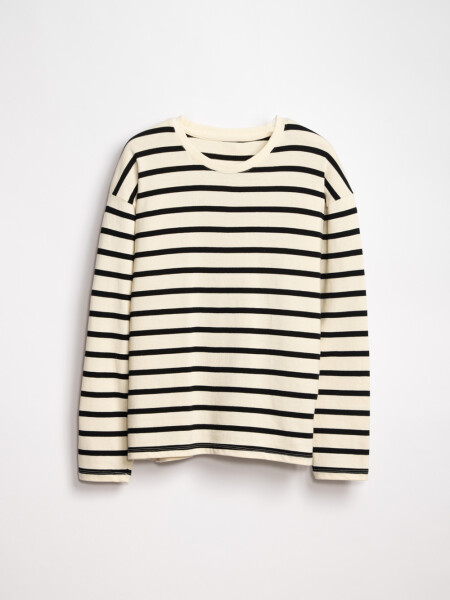 Remera manga larga rayas Negro Y Crudo