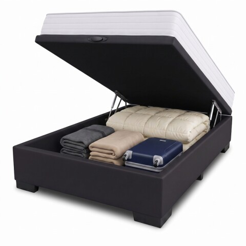 Base Box Baul para Sommier Colchon - Estructura Madera Maciza - Negro 110 x 188 x 35 cm