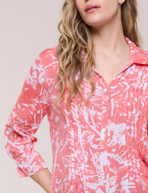 Blusa Estampada Pincelada Con Alforzas CORAL