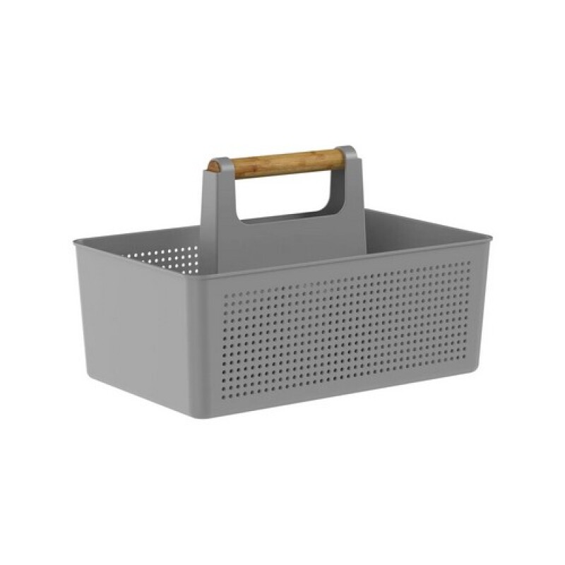 Cesto Organizador con manija de madera Gris