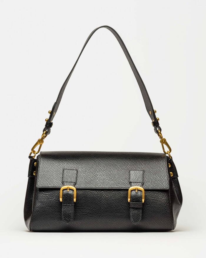 Cartera al hombro Elise en cuero snake bitono Negro