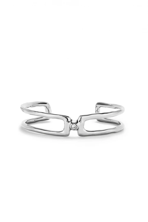 PULSERA DOBLE BAÑADA EN PLATA DE LEY CON TOPACIO BLANCO Pulsera