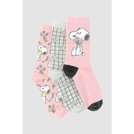 Pack x3 medias algodón infantil media caña con abs floral snoopy Variante 26