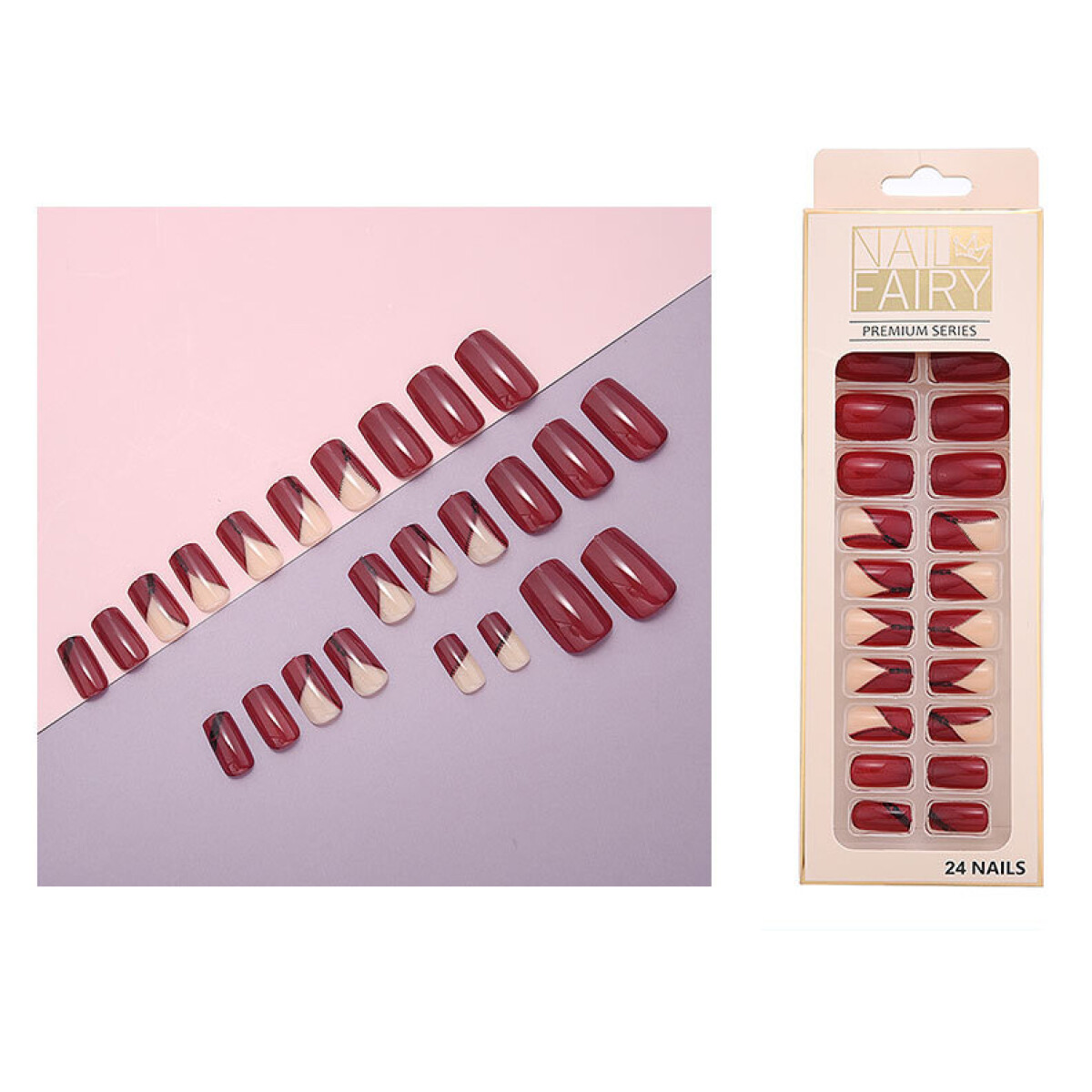 Set De Uñas Postizas Regina Punta Cuadrada - Roja 