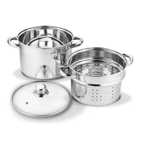 Olla Pastera Vaporera Ø24Cm Acero Inoxidable y Tapa Vidrio Plateado