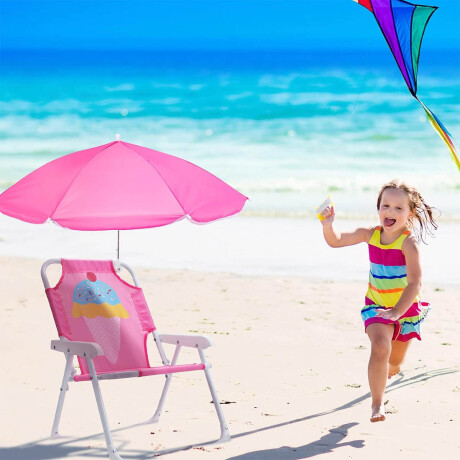 Silla Infantil Reposera Plegable Playa Con Sombrilla Rosa