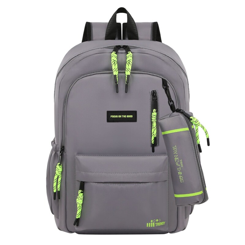 Mochila Trendy Focus On The Good con cartuchera Gris