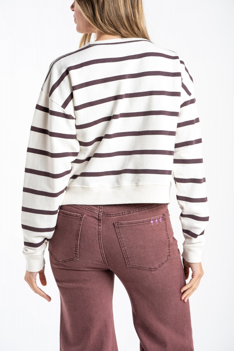 Sweater Algodon Lavado Rayado Marron