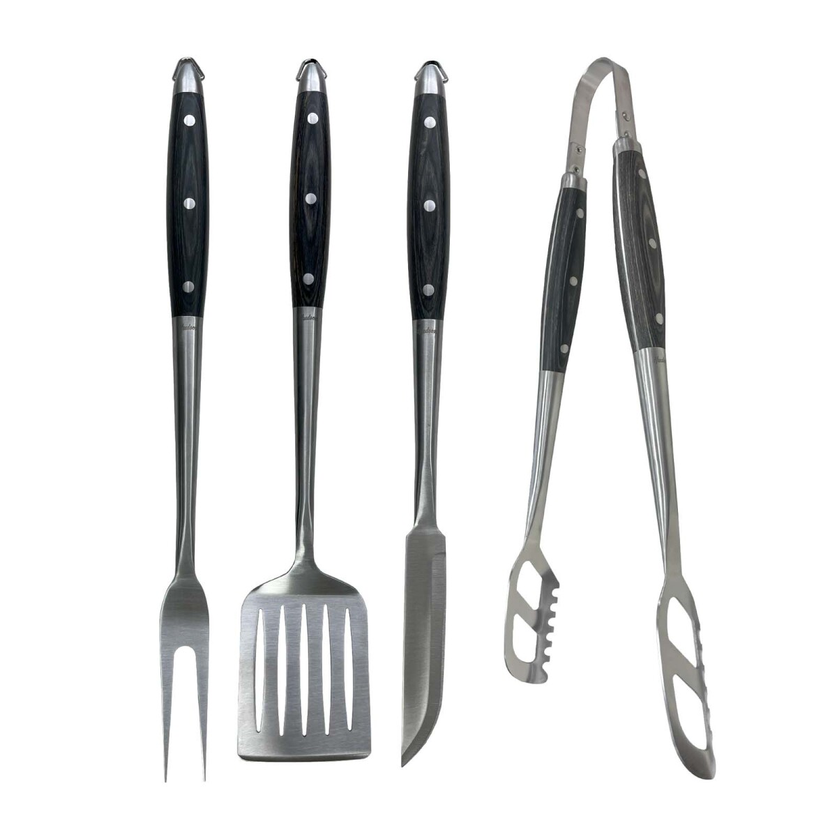 SET PARRILLA 4PCS - ACERO-Y-MADERA GRIS BBQSET01 