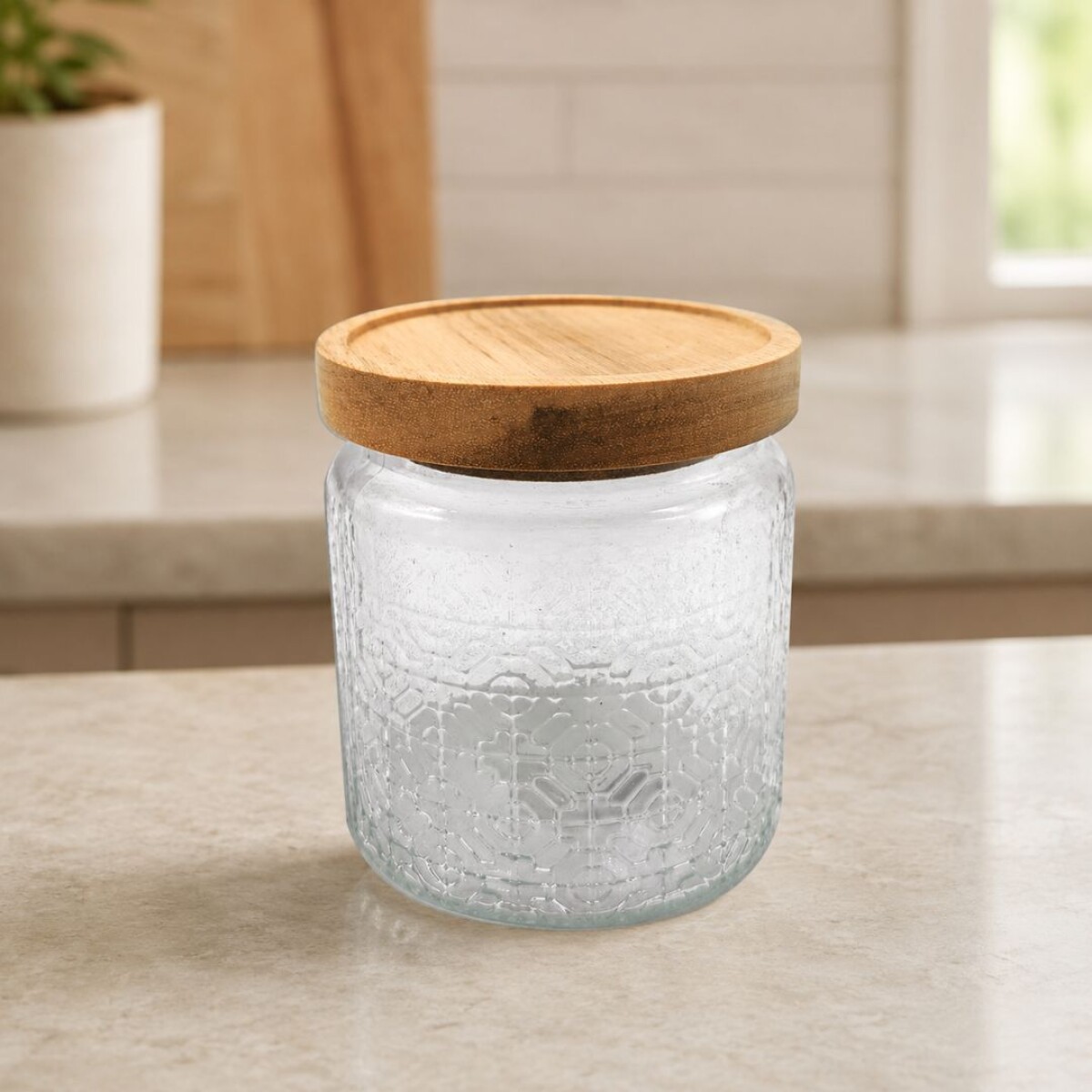 FRASCO 500ML DE VIDRIO CON TAPA WOOD 