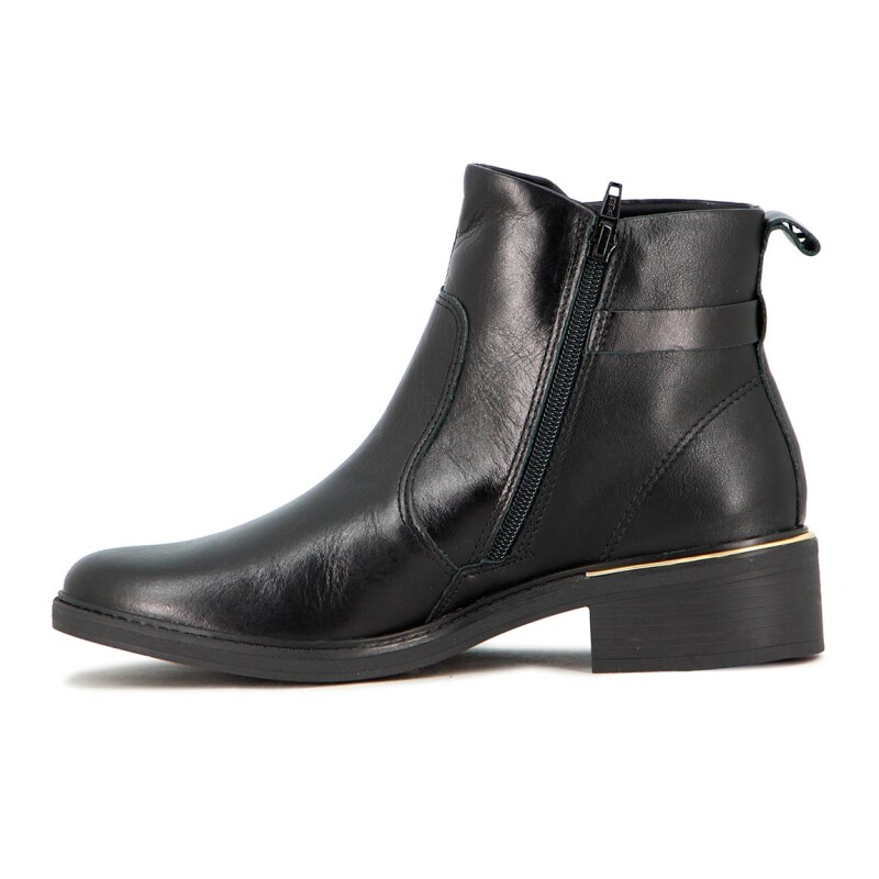 Comfortflex Bota Caña Baja Con Hebilla Taco Bajo Y Detalle En Talon Negro-negro