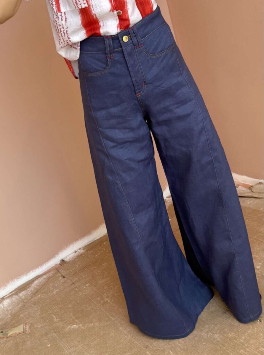 Pantalon Wide Xl Linen Ss26 - Azul Piedra 