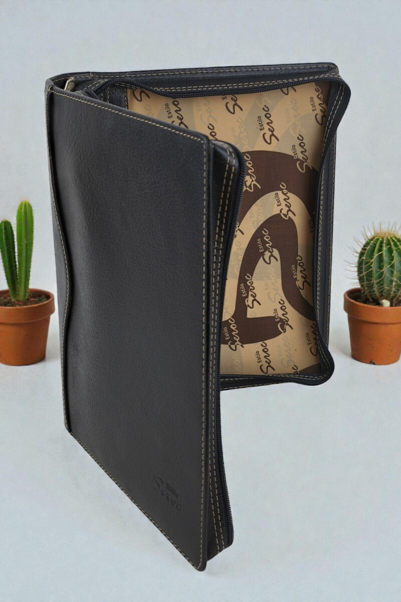 Dosier Mediano Profesional en cuero genuino Negro