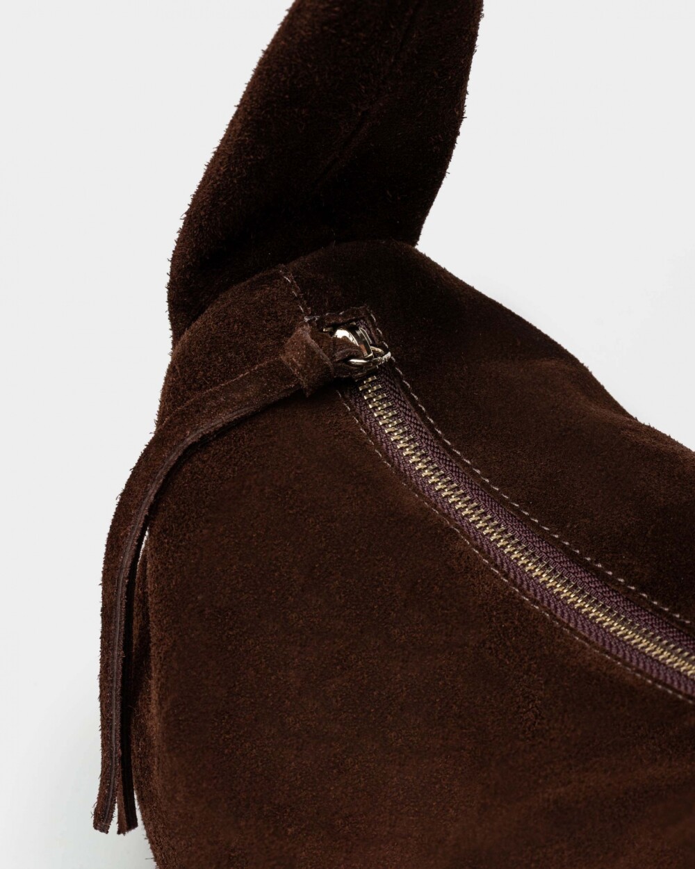 Cartera al hombro Nicky en cuero gamuza Chocolate