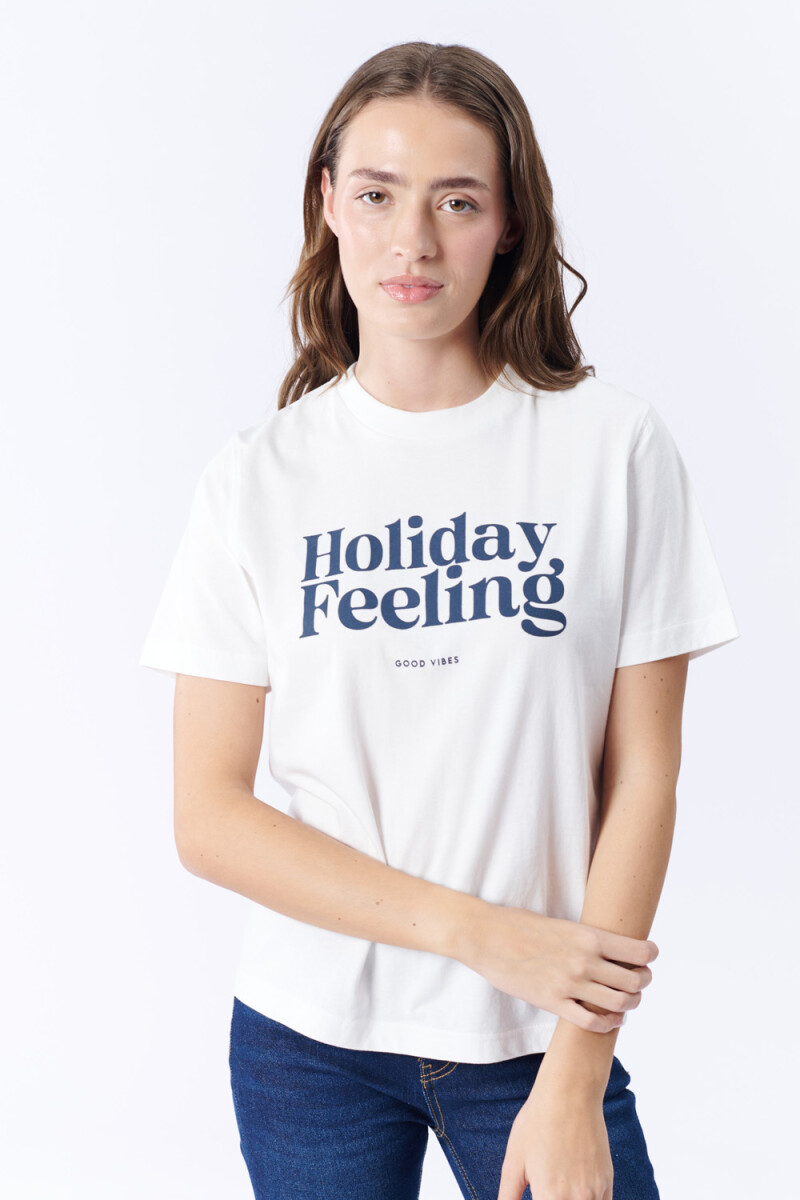 Remera Manga Corta Estampa Holiday Feeling Blanca