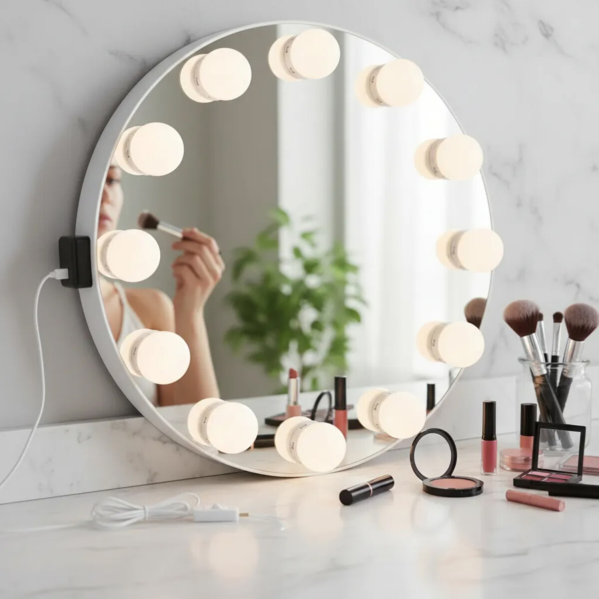 Kit Luces Led Decorativa Para Espejo Maquillaje Usb 10 Focos - Blanco Frío 