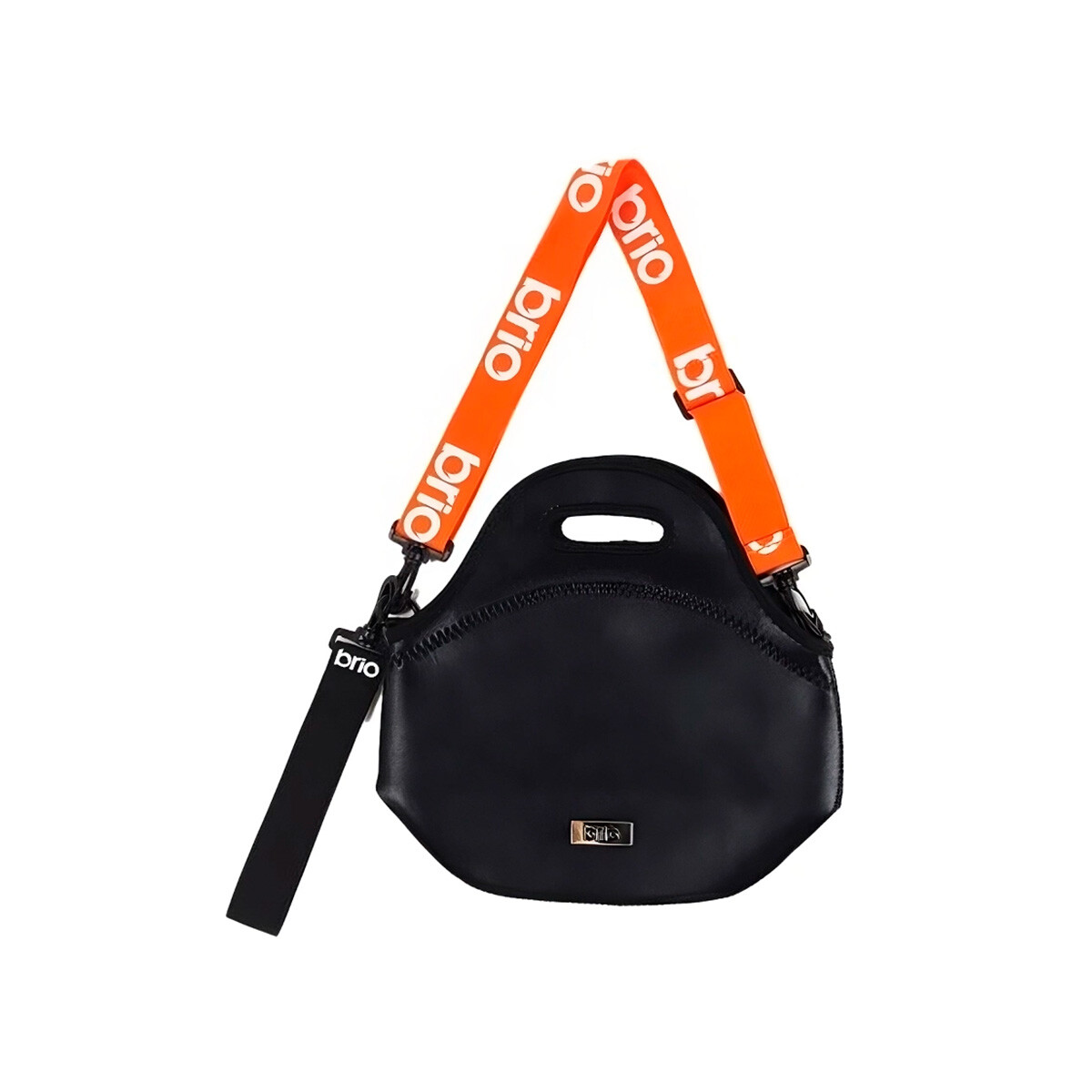 Lunchera Neopreno Brio Con Correa Termica Metalizada - Negro y Naranja 