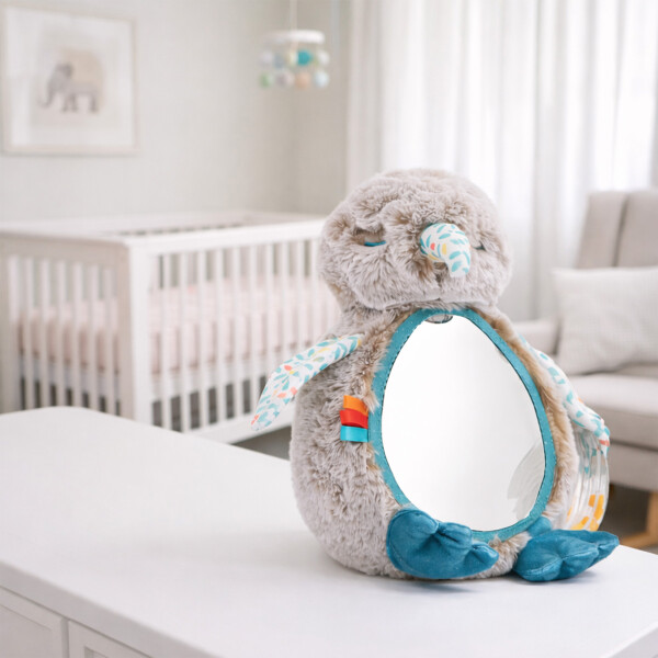 Peluche Sensorial Espejo Pájaro Kiwi Para Bebé 20 Cm Ludi Color Gris