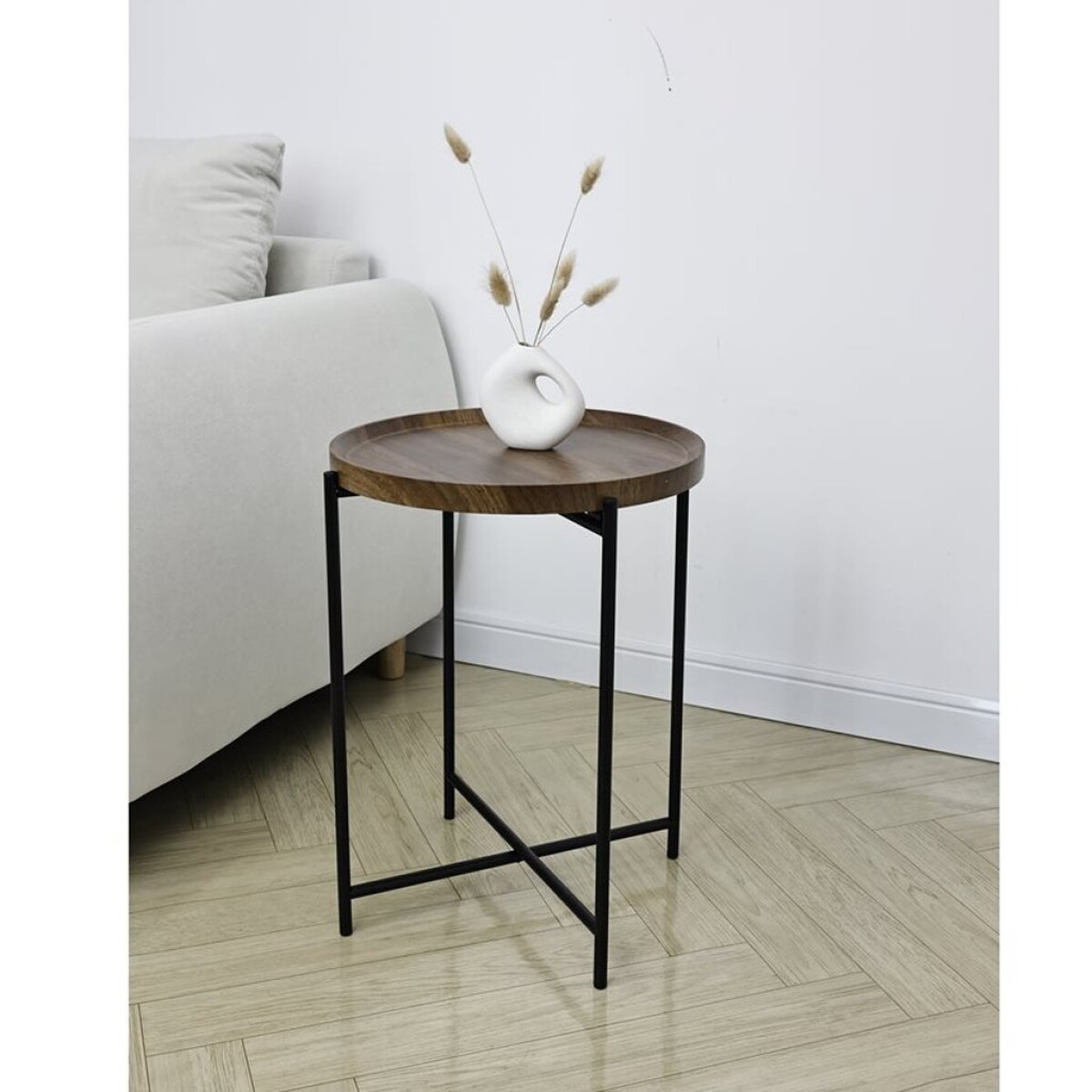 MESA AUXILIAR REDONDA 37X37X47CM MADERA Y METAL 