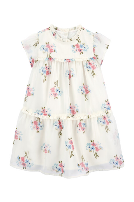 Vestido de crepé, escalonado, diseño floral Sin color