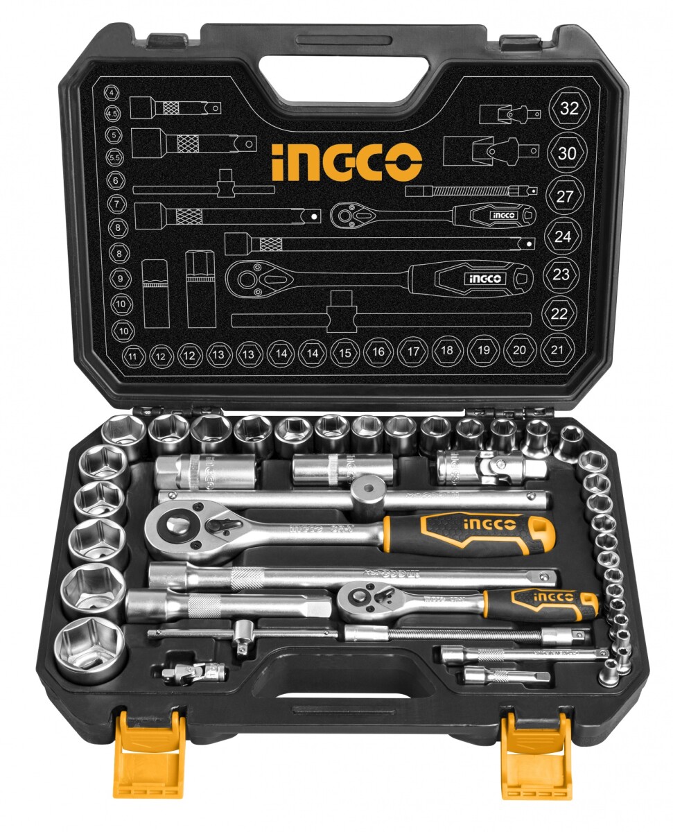 JUEGO DADOS TUBO LLAVE 44 PIEZAS CRIQUE 1/2 Y 1/4 METR. Y PULG INGCO HKTS42441 