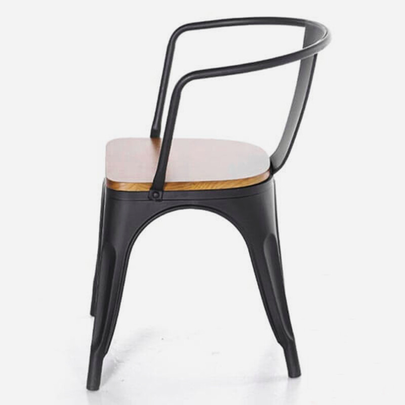 Butaca Tolix de metal asiento de madera con apoya brazos NEGRO MATE