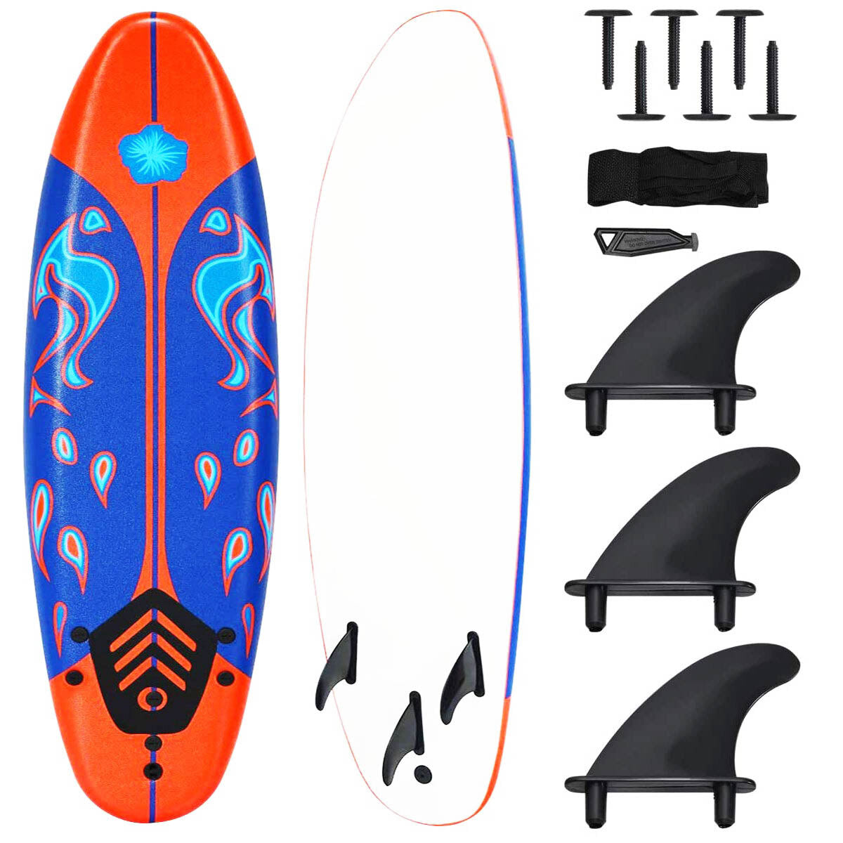 Tabla De Surf Espuma Funboard Soft + Quillas + Leash 