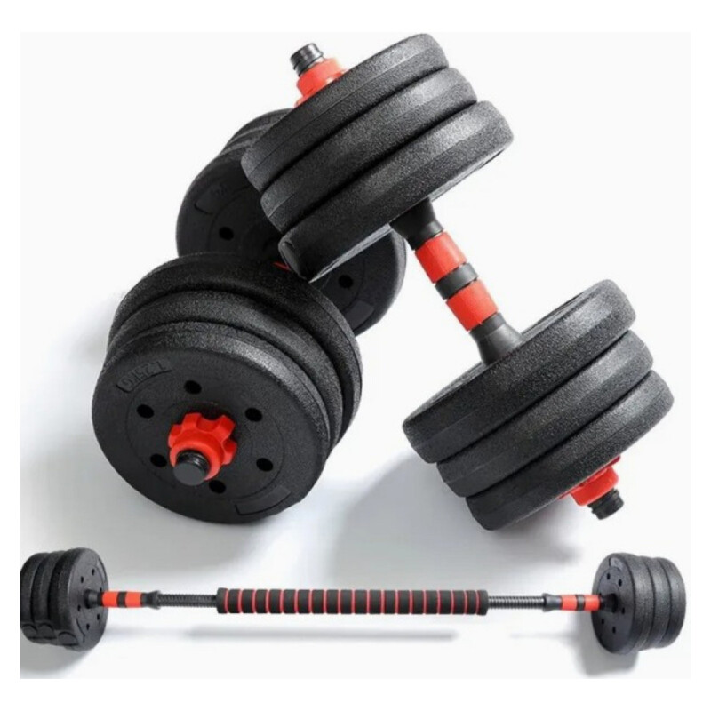 Set Mancuerna Bosco Ajustable + Barra 20 Kg Total Negro