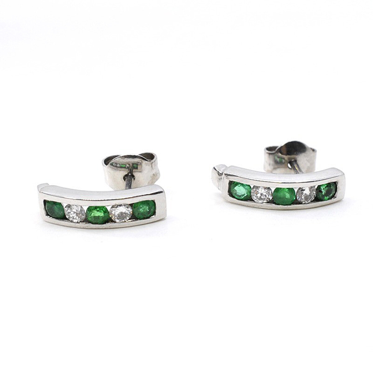 Aros 18K Blanco Con Brillantes Y Esmeraldas 