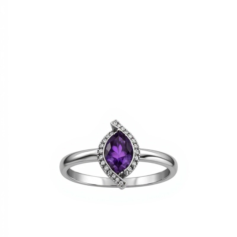 Anillo Almendra Amatista y Zirconia . Plata 925 - AN4748 sinpiedra