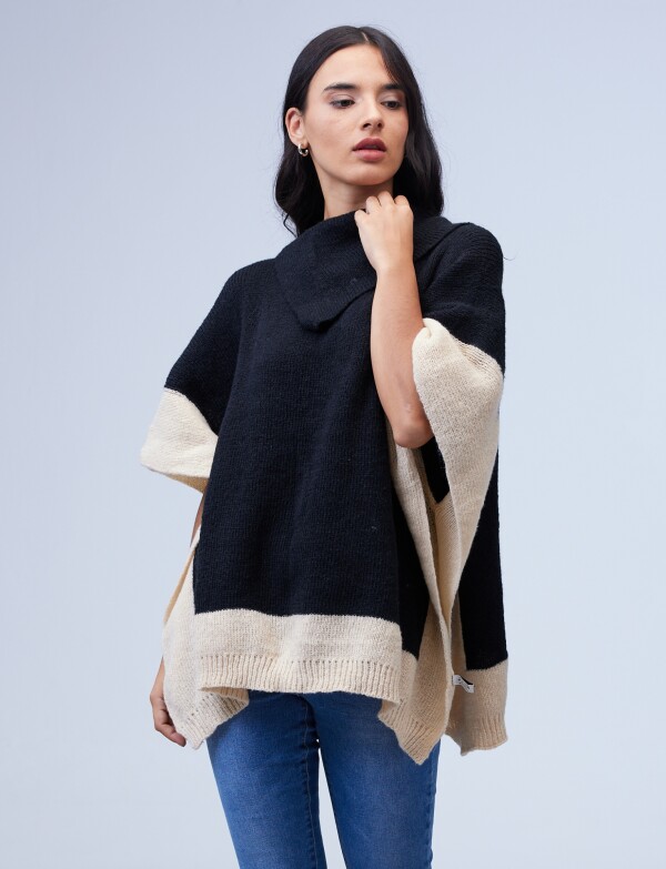 Poncho Colorblock NEGRO/BEIGE