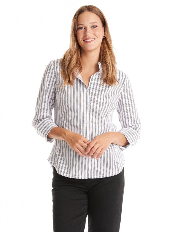 Camisa Entallada A Rayas NEGRO/BLANCO